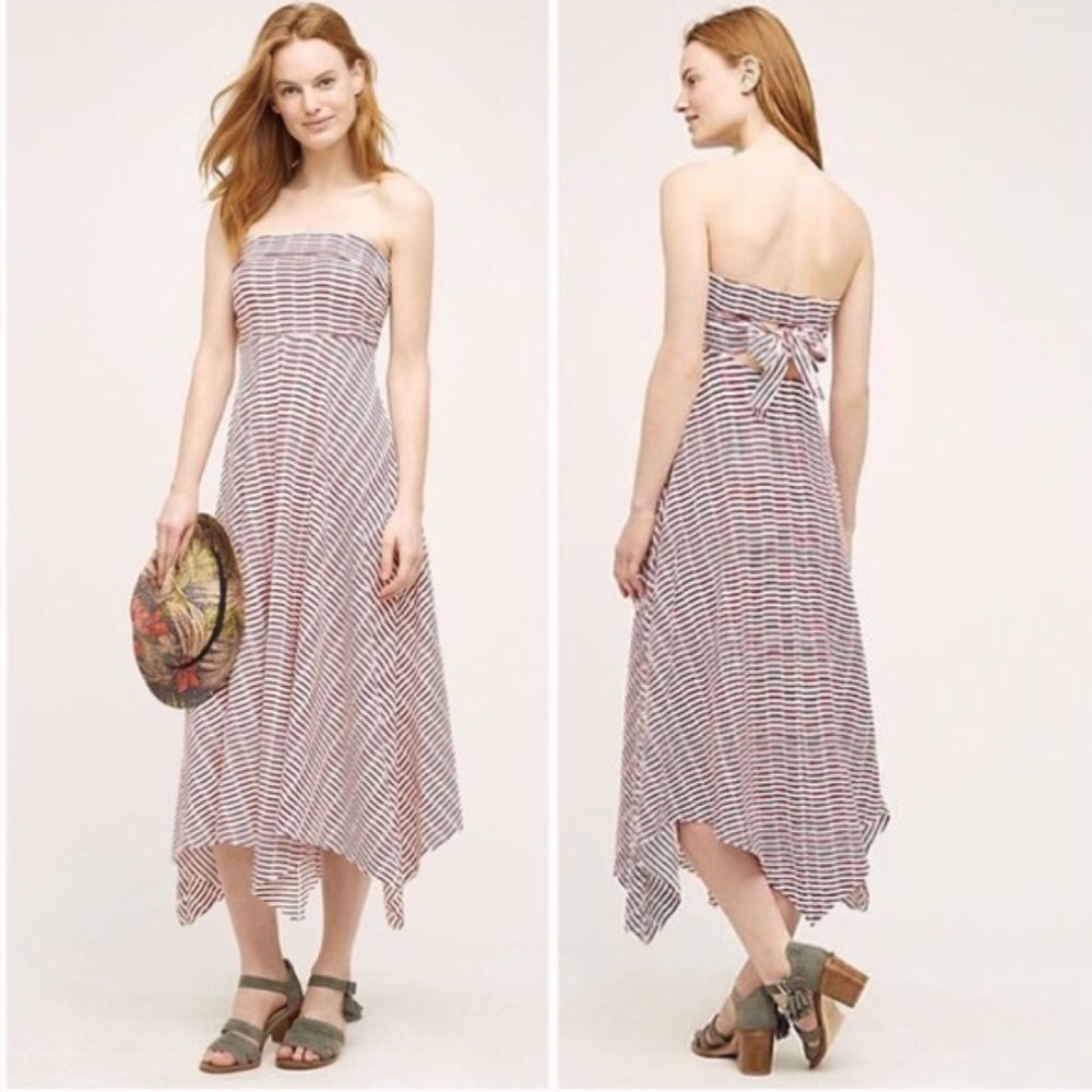 Maeve red white stripe cut out tie back strapless Caleta handkerchief hem dress